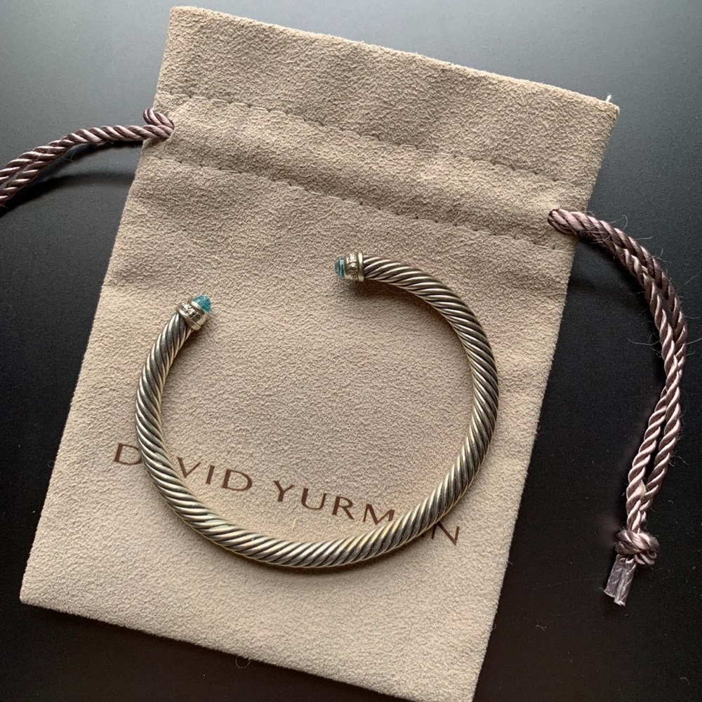 David Yurman Diamond and blue topaz 4 mm classic cable bracelet sterling silver